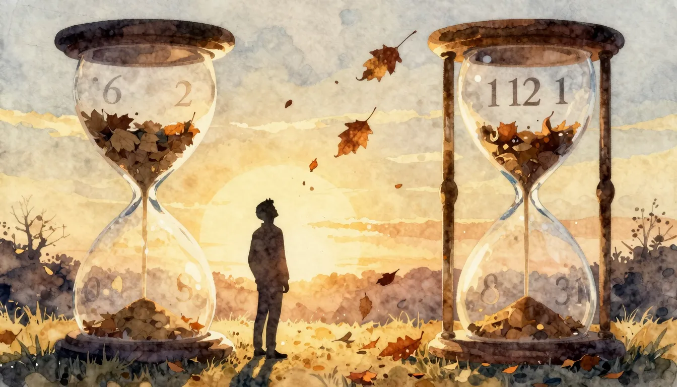Watercolor style. Silhouette of a person watching falling le...