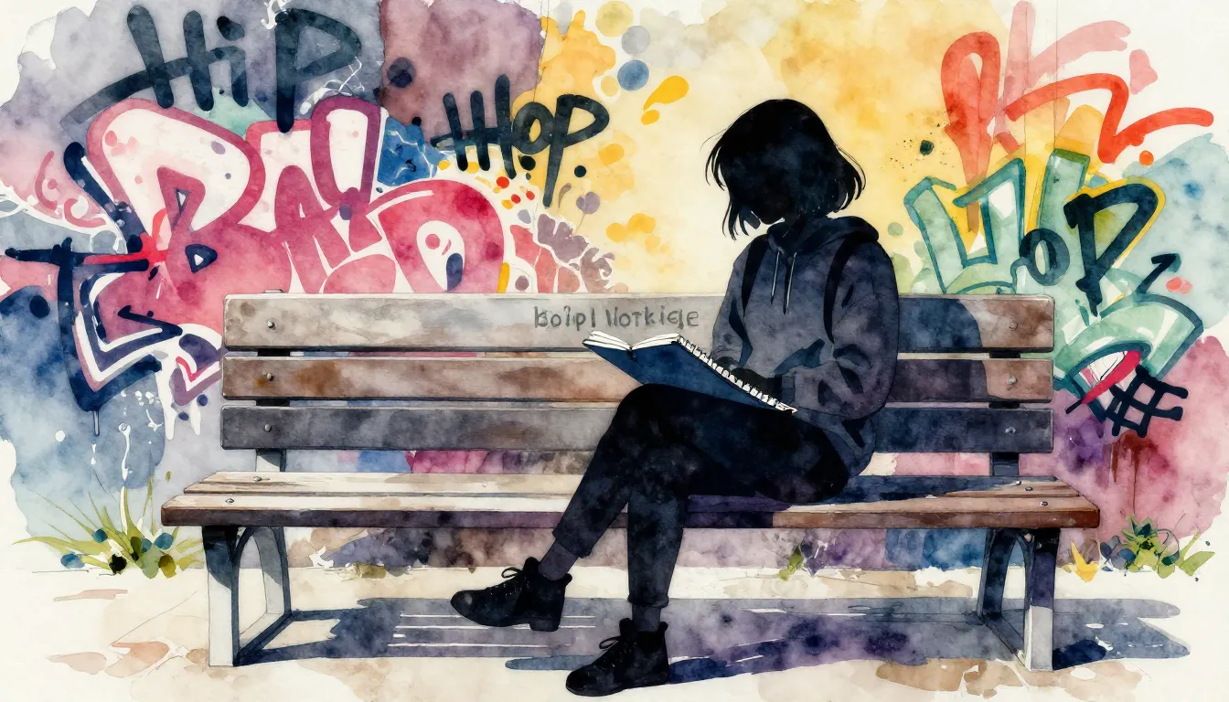 Watercolor style. A silhouette of a girl with a sketchbook s...