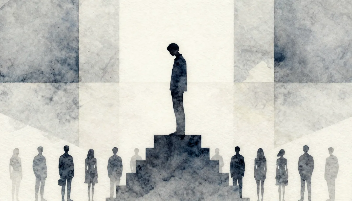 Watercolor style. Minimalist silhouette of a person standing...