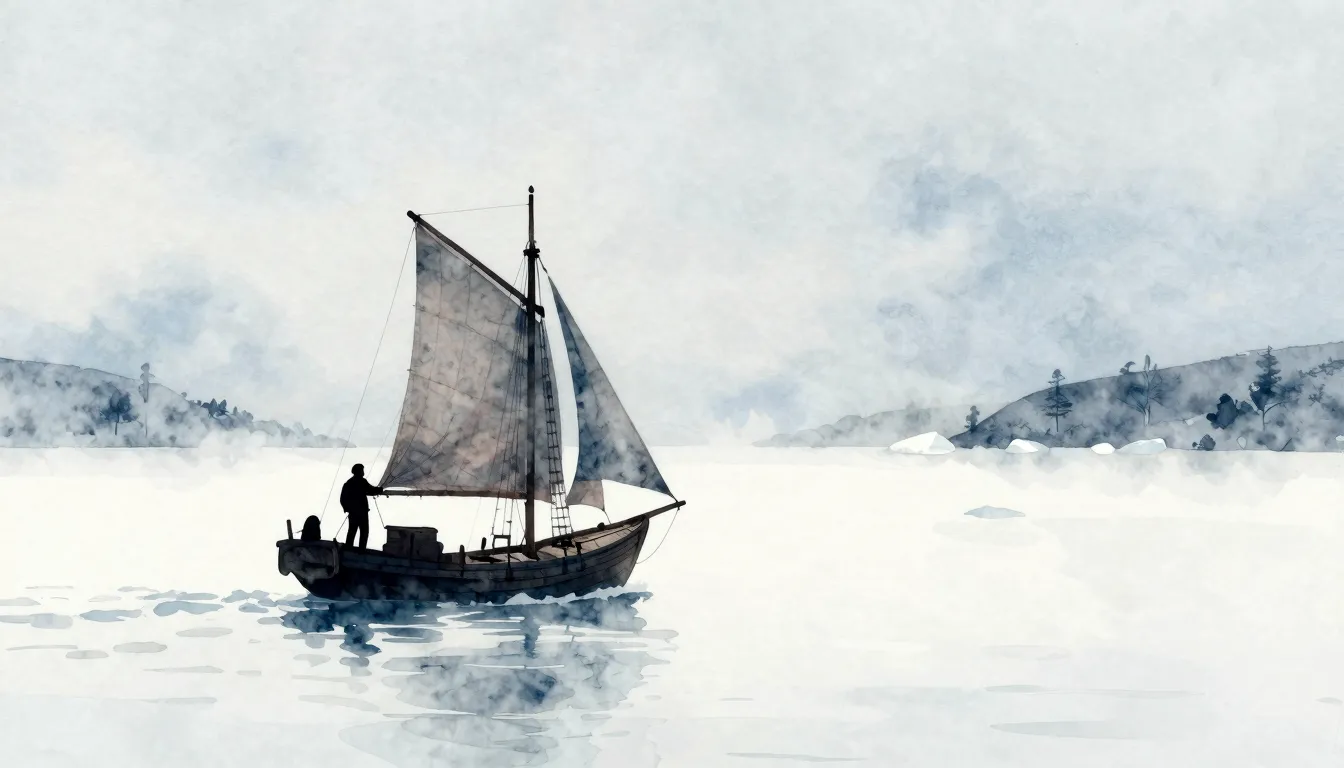 Watercolor style. A silhouette of a lone traveler on a woode...