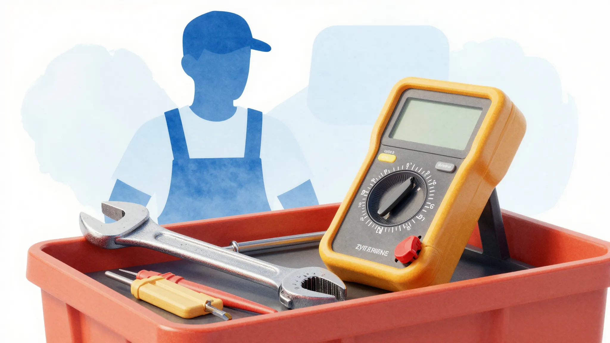 Watercolor style. A professional toolbox with a wrench and a...