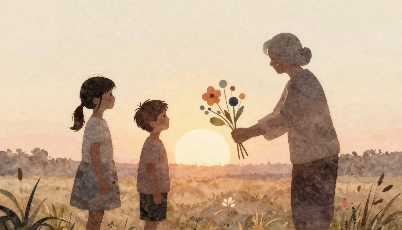 Watercolor style. Three silhouettes of adult children stand ...