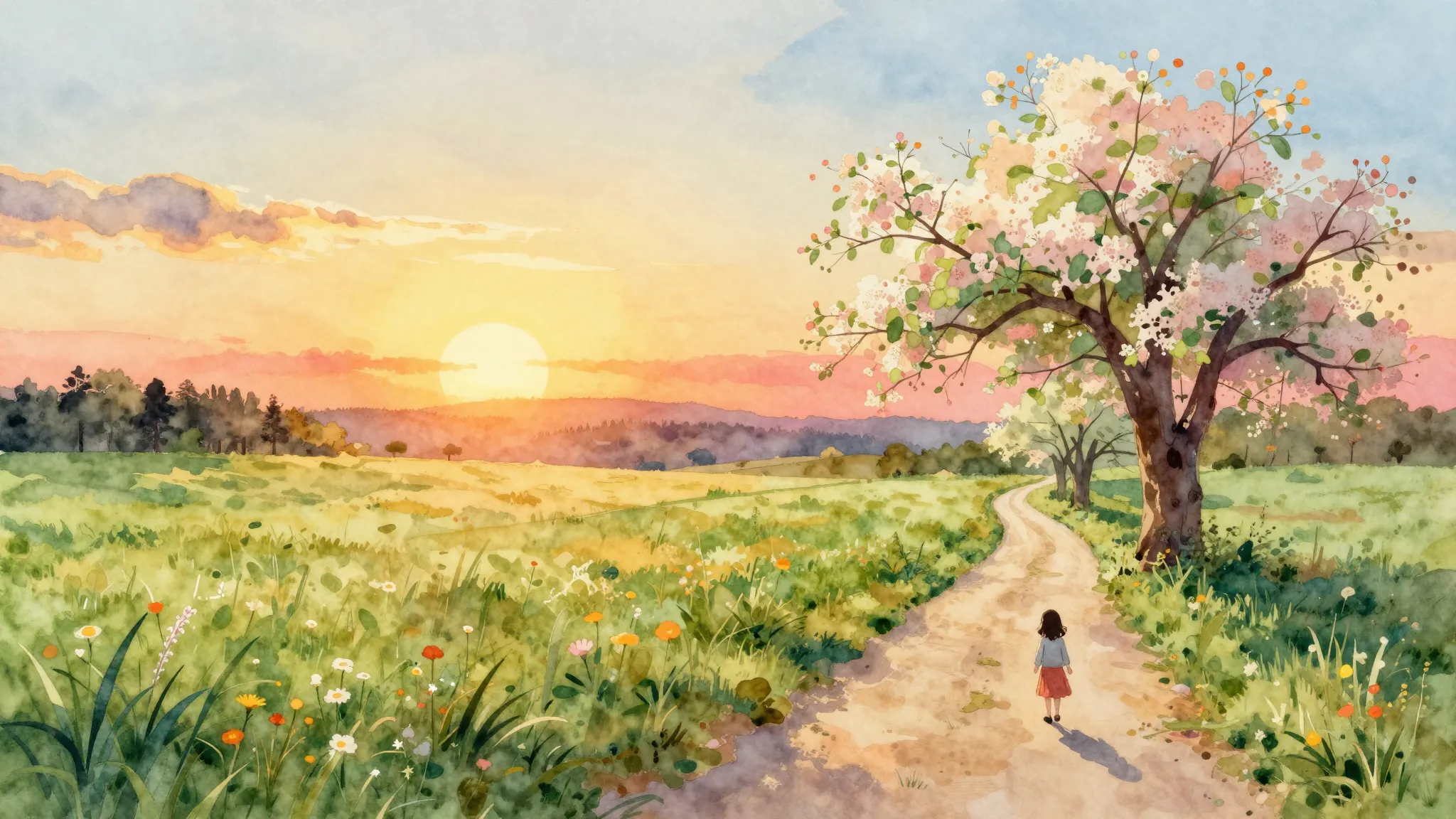 Vibrant watercolor style. Country song album cover. Warm, no...