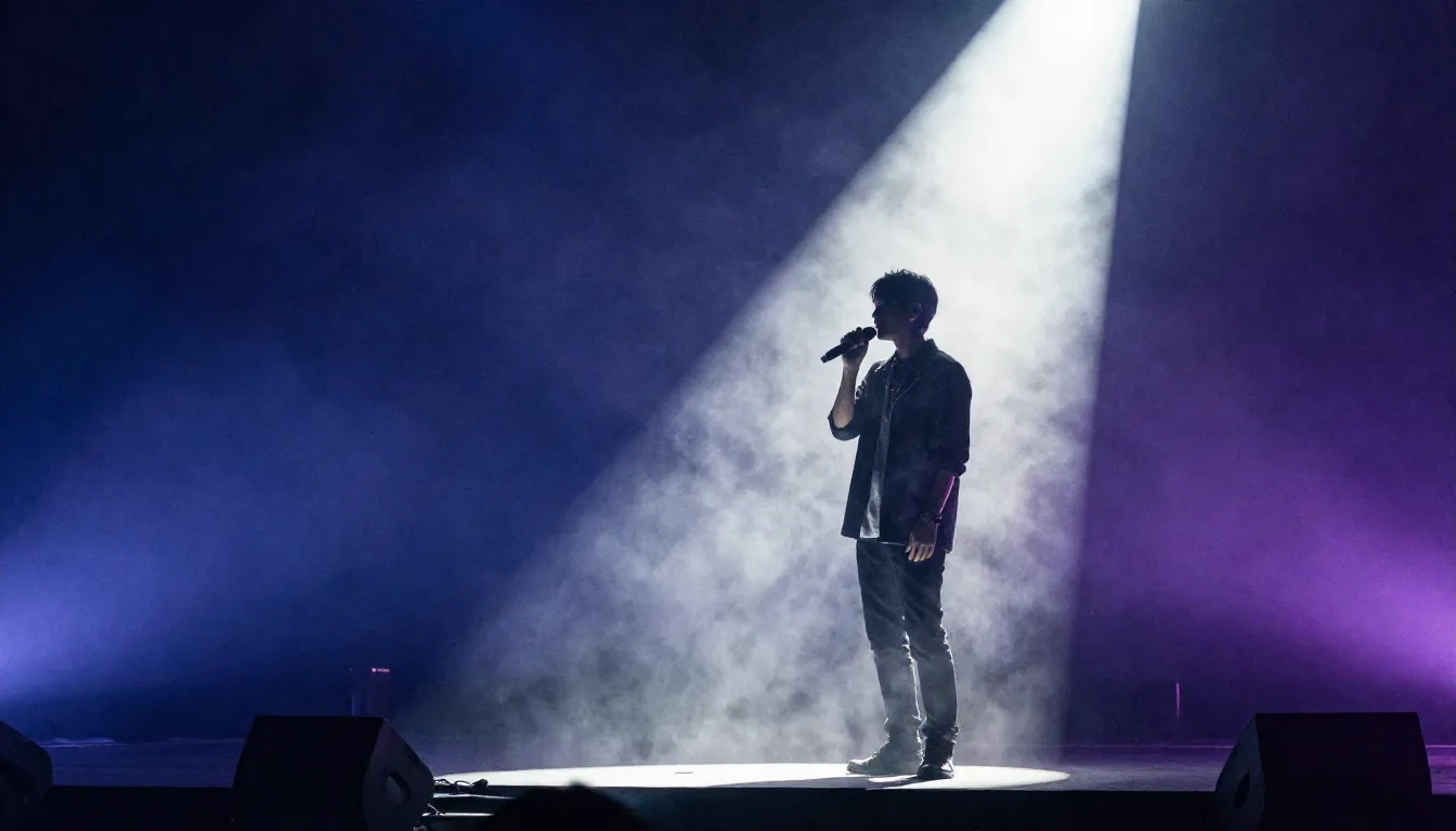 Watercolor style. A silhouette of a person standing on a dar...