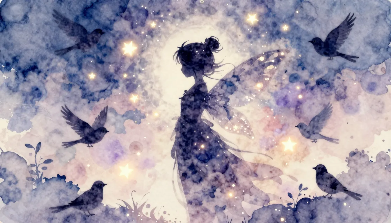 Watercolor style. Silhouette of a gentle fairy-like figure s...