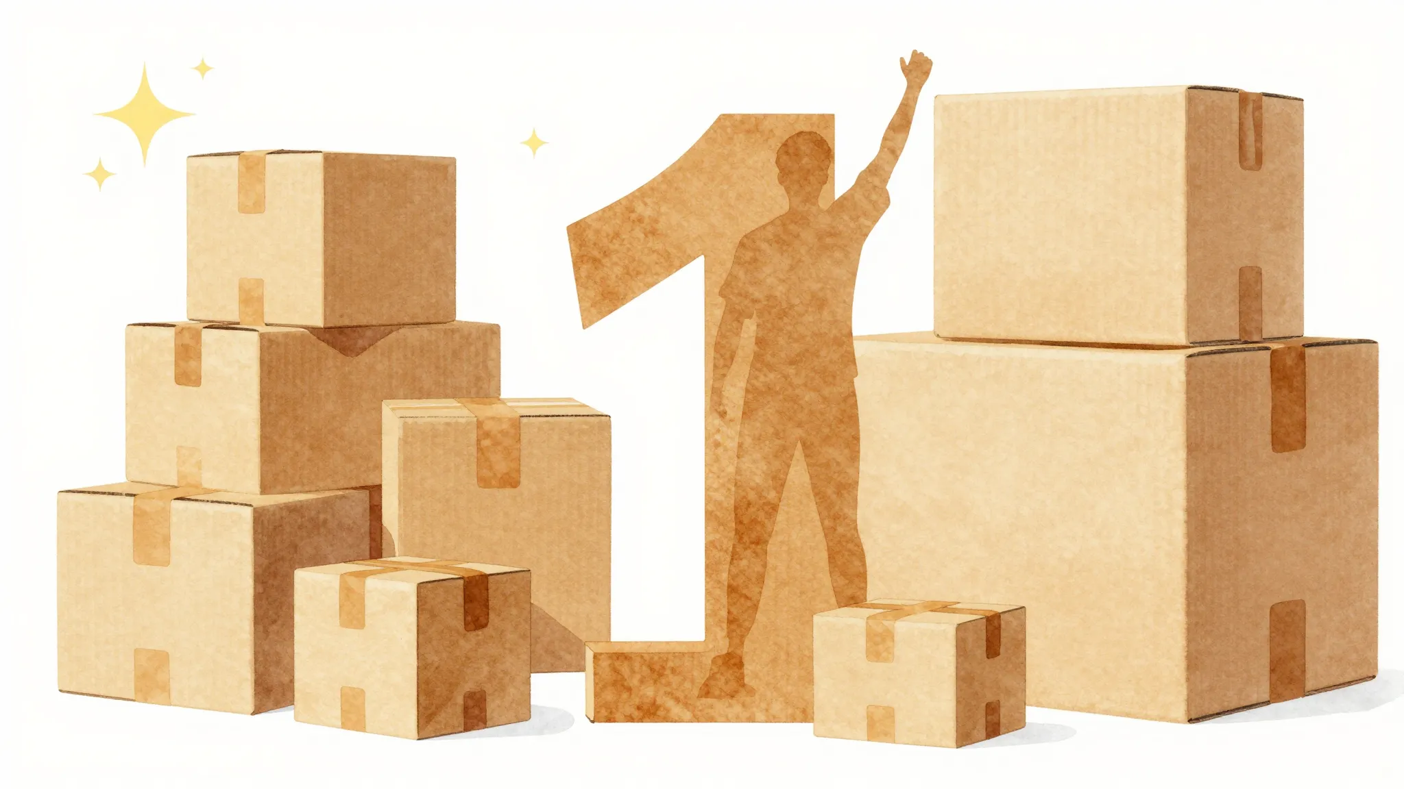 Watercolor style. A stylized composition of cardboard delive...