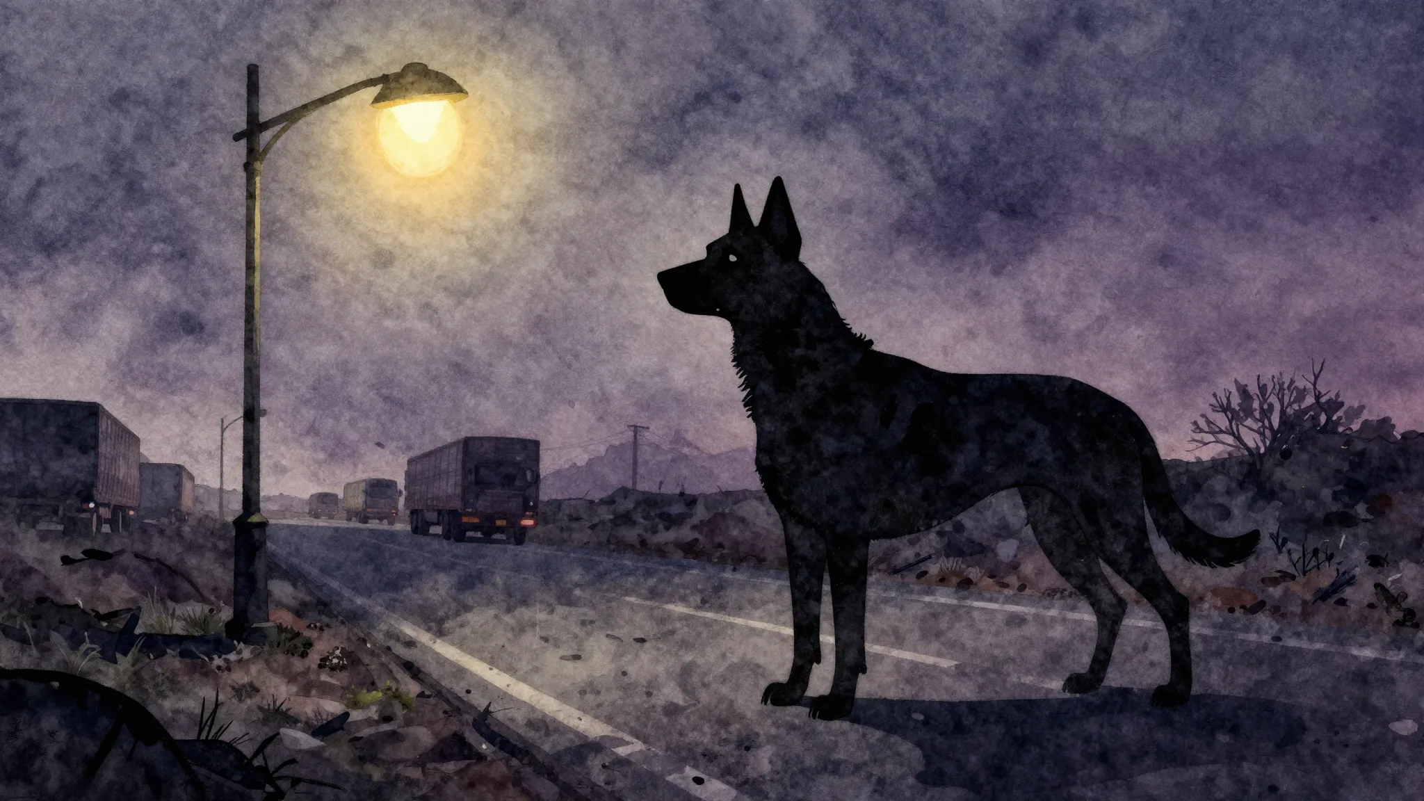 Vibrant watercolor style. Rock album cover: a lone, stylized...
