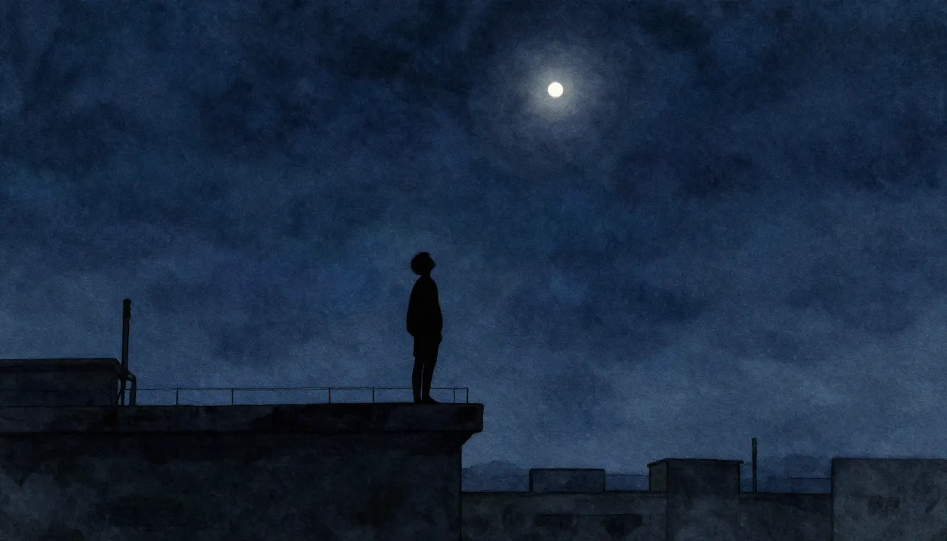 Watercolor style. A lonely silhouette of a person standing o...