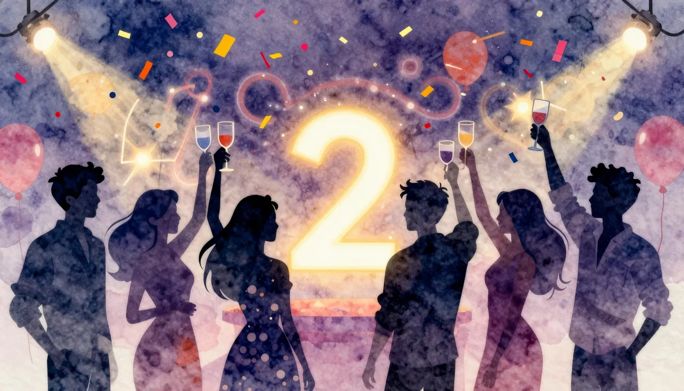 Watercolor style. A festive party scene with silhouettes of ...
