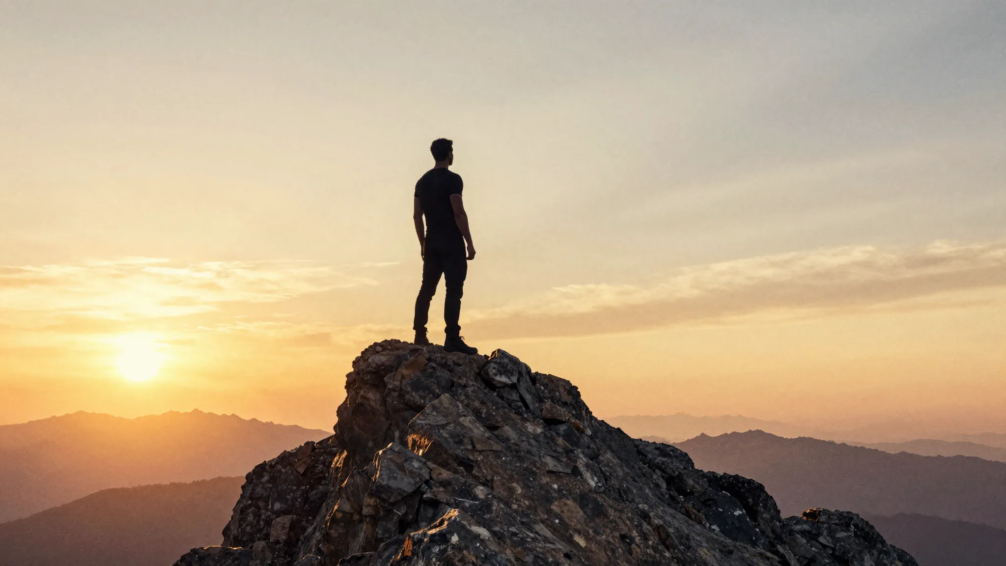 Watercolor style. A silhouette of a strong man standing on a...