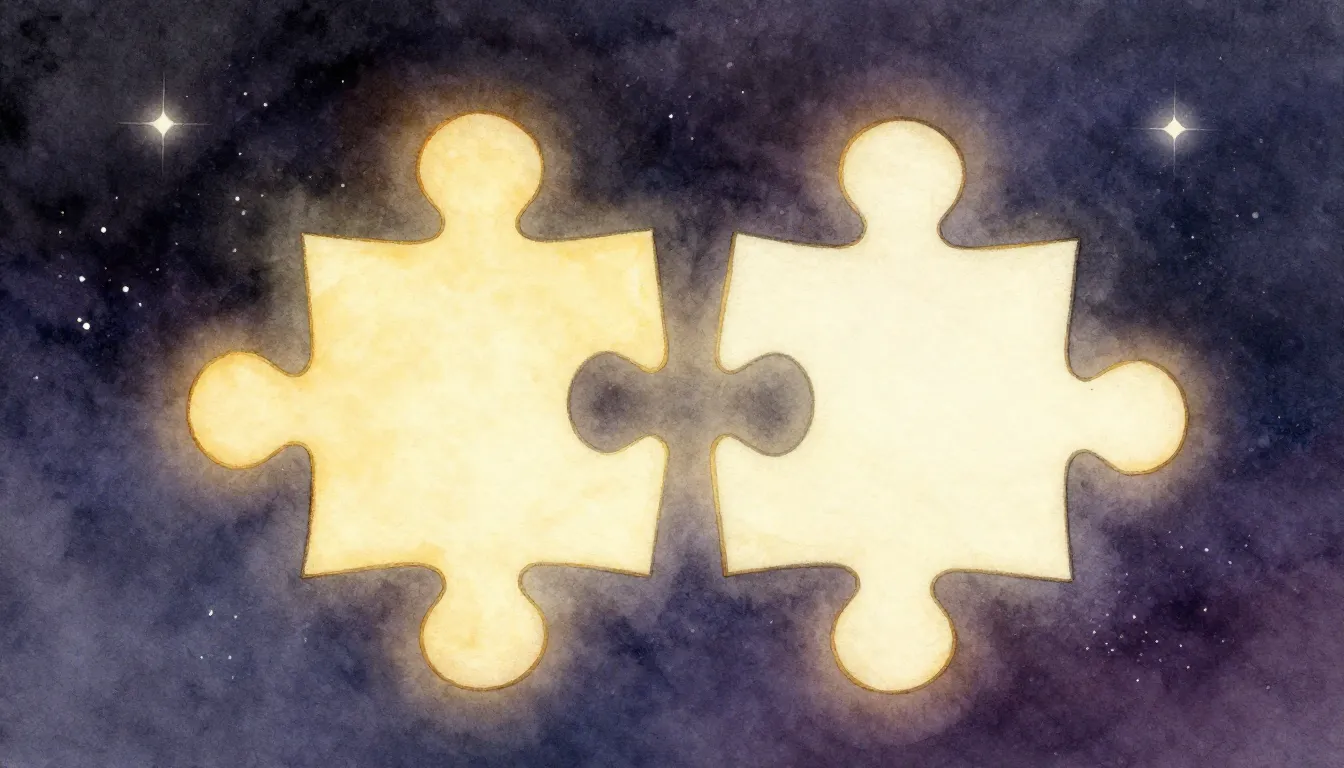 Watercolor style. Two stylized puzzle pieces fitting togethe...