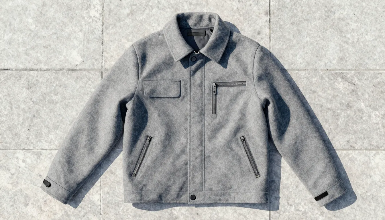 Watercolor style. Flat lay composition of a gray wool blend ...