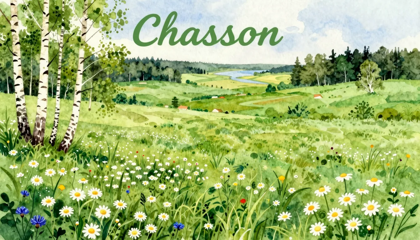 Vibrant watercolor style. Chanson album cover: picturesque B...