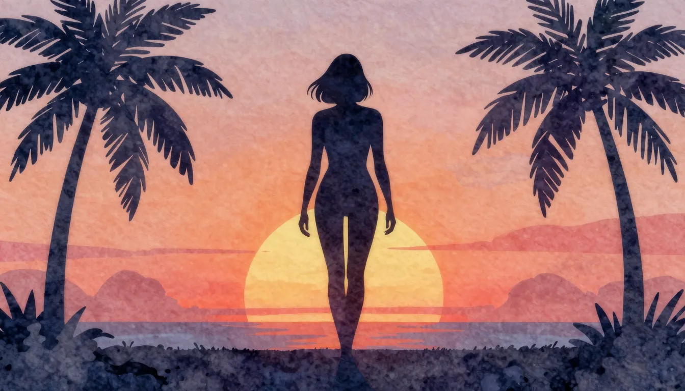 Watercolor style. A silhouette of a confident woman walking ...
