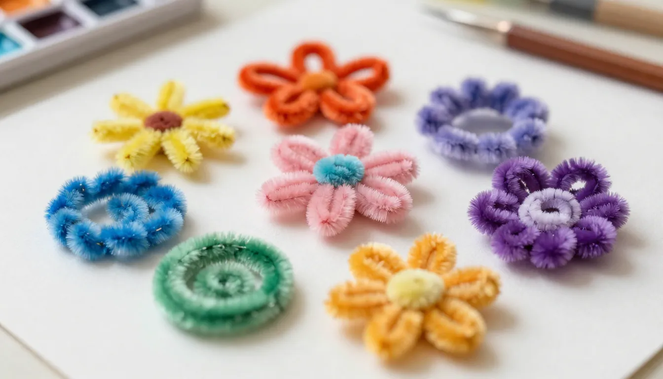 Watercolor style. A vibrant close-up of colorful fuzzy cheni...