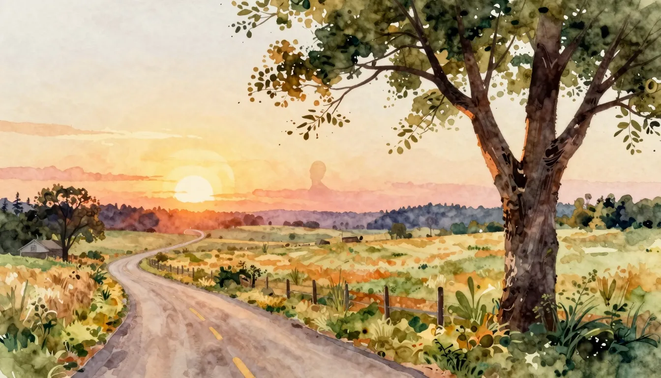 Vibrant watercolor style. Country song album cover. Rustic, ...