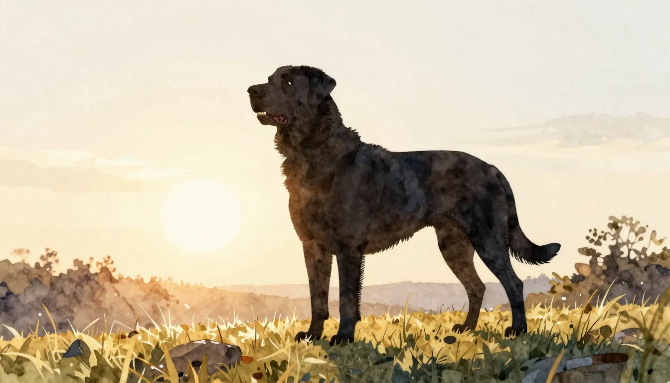 Watercolor style. Silhouette of a powerful large dog standin...