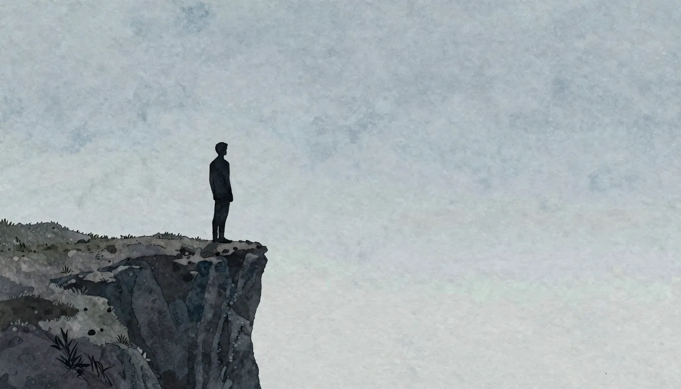 Watercolor style. A dark silhouette of a lonely person stand...