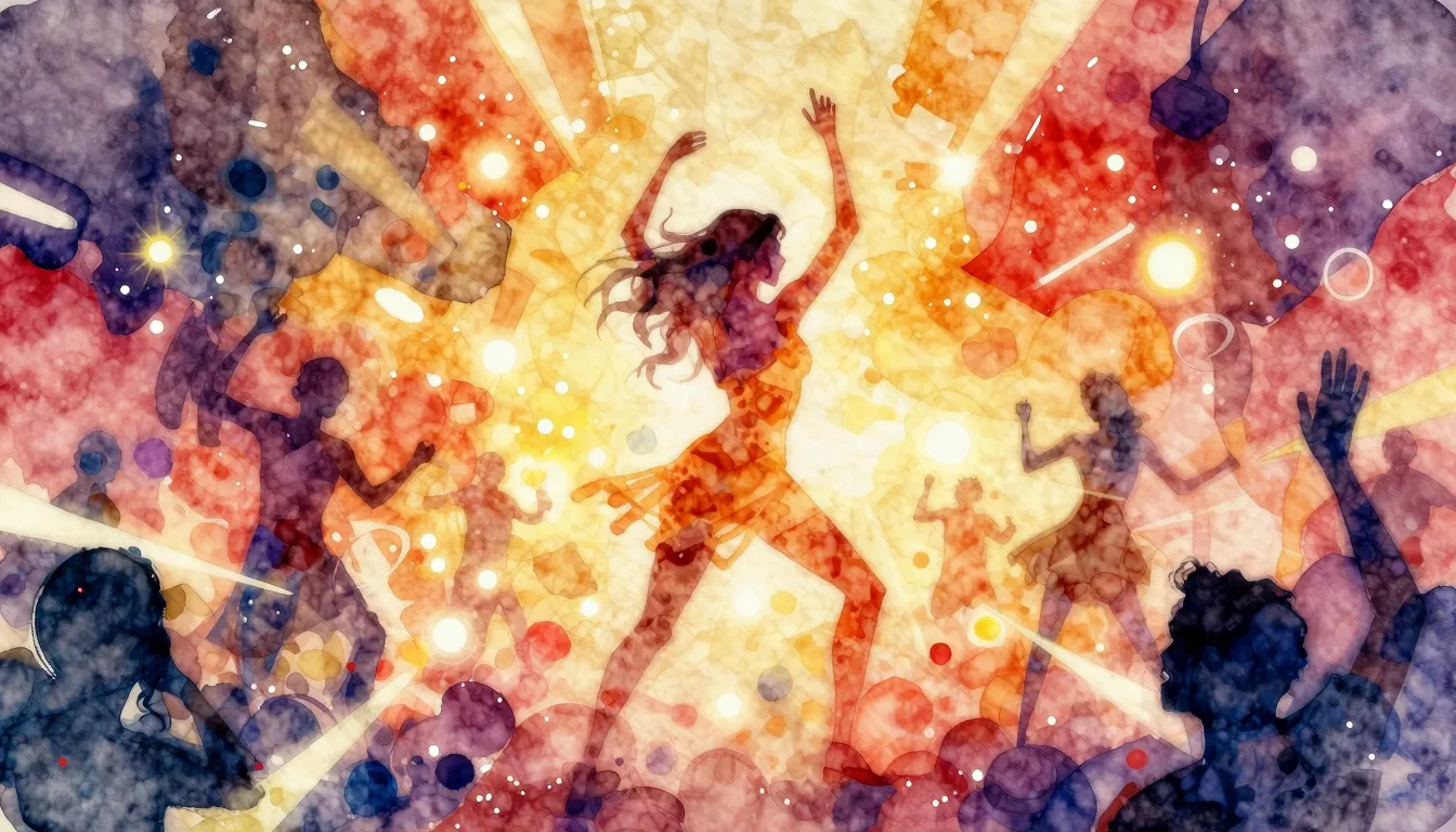 Vibrant watercolor style. Vibrant dance music album cover, a...