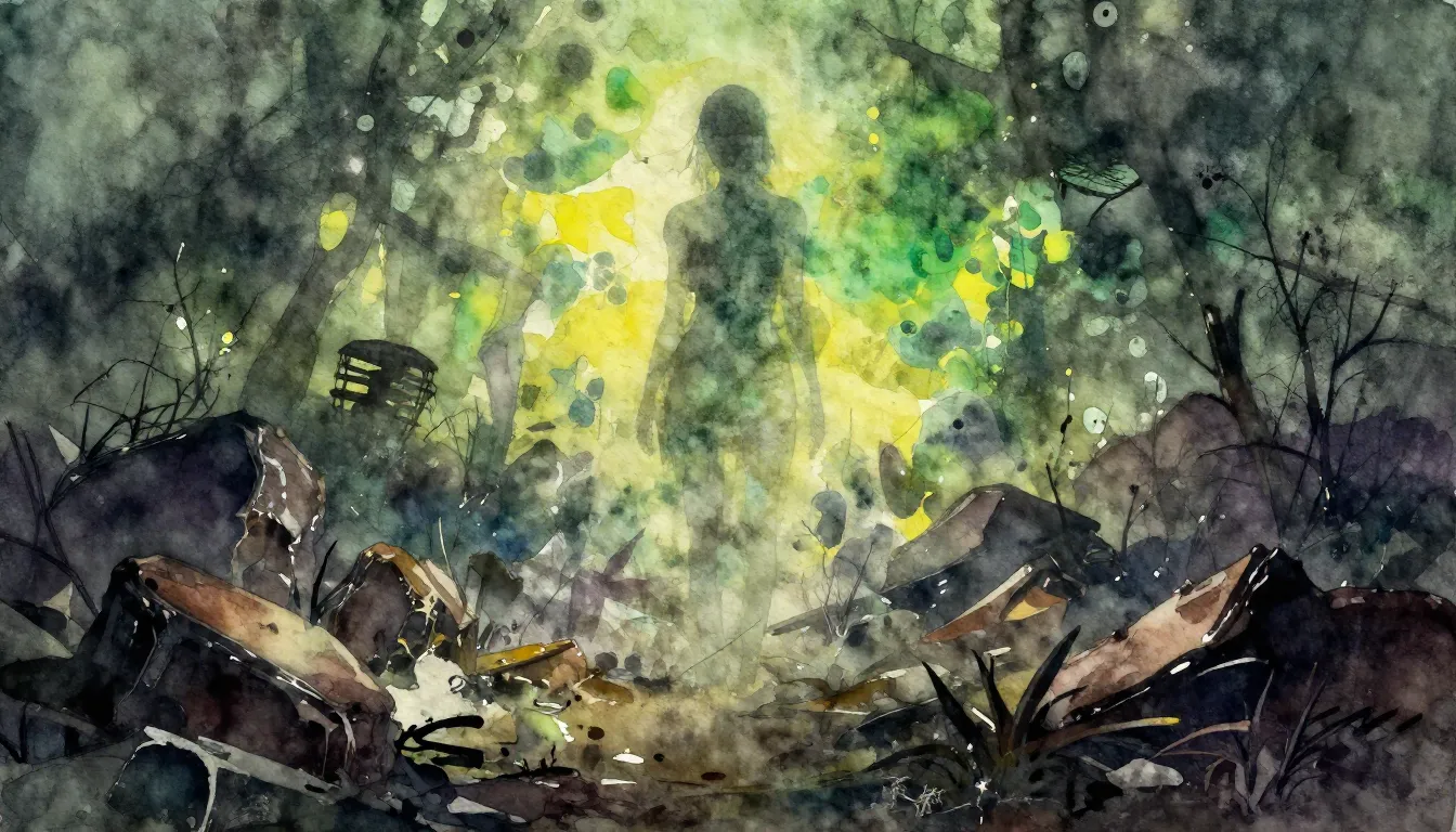 Vibrant watercolor style. New-metal album cover. Post-apocal...