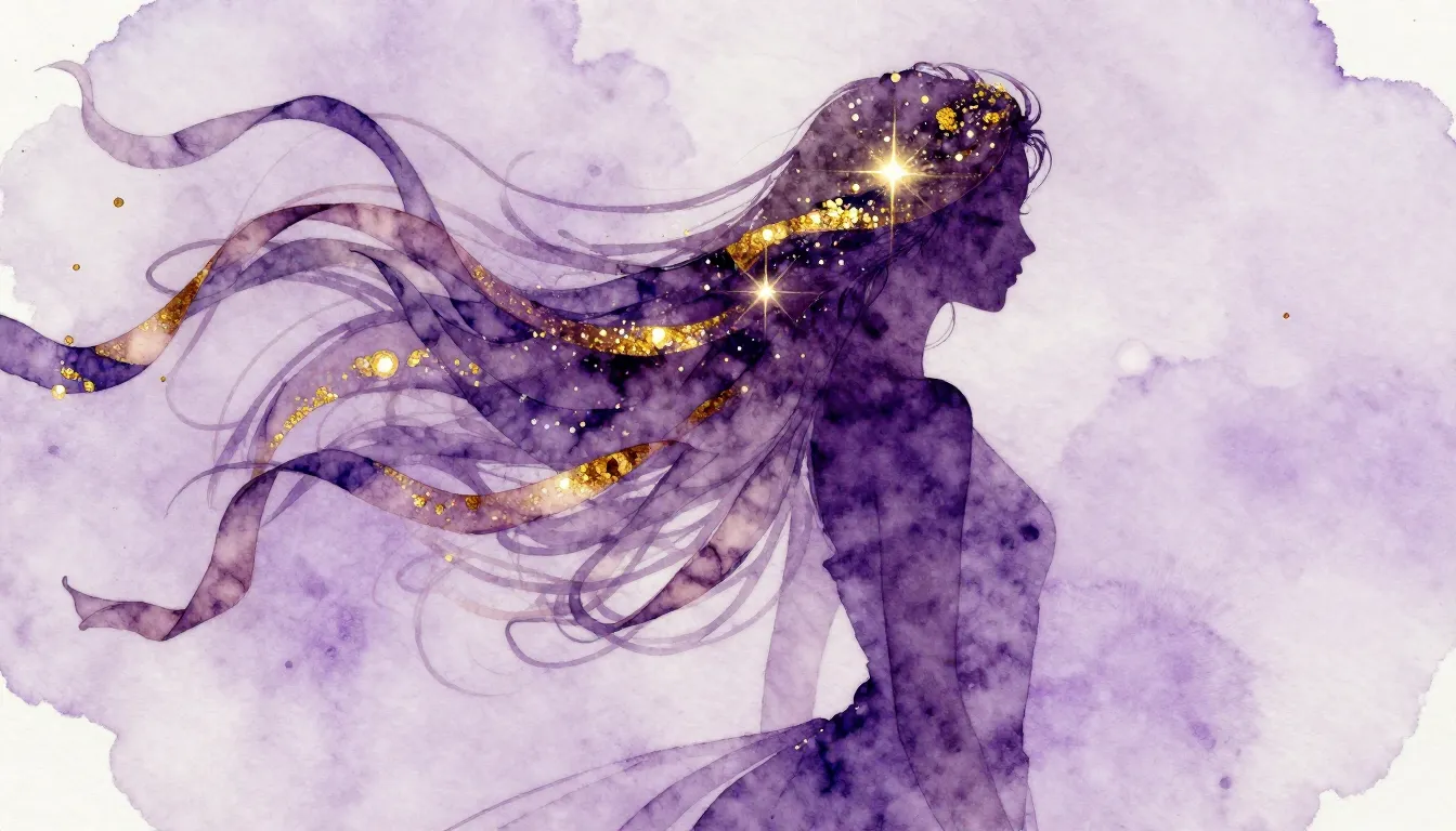 Watercolor style. Abstract silhouette of a person with long ...