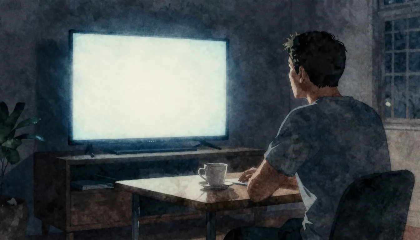Watercolor style. Silhouette of a man sitting at a table wit...