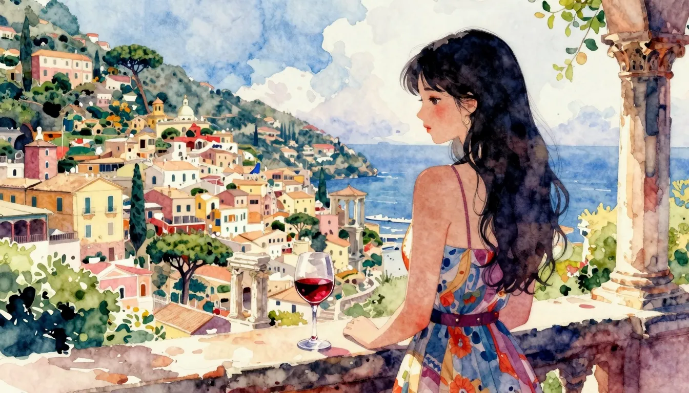 Vibrant watercolor style. K-Pop album cover, sad girl in a s...