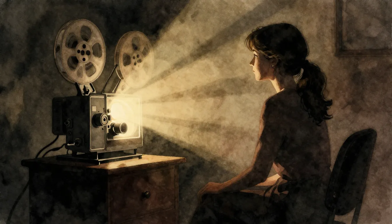 Watercolor style. A silhouette of a woman sitting in a dark ...