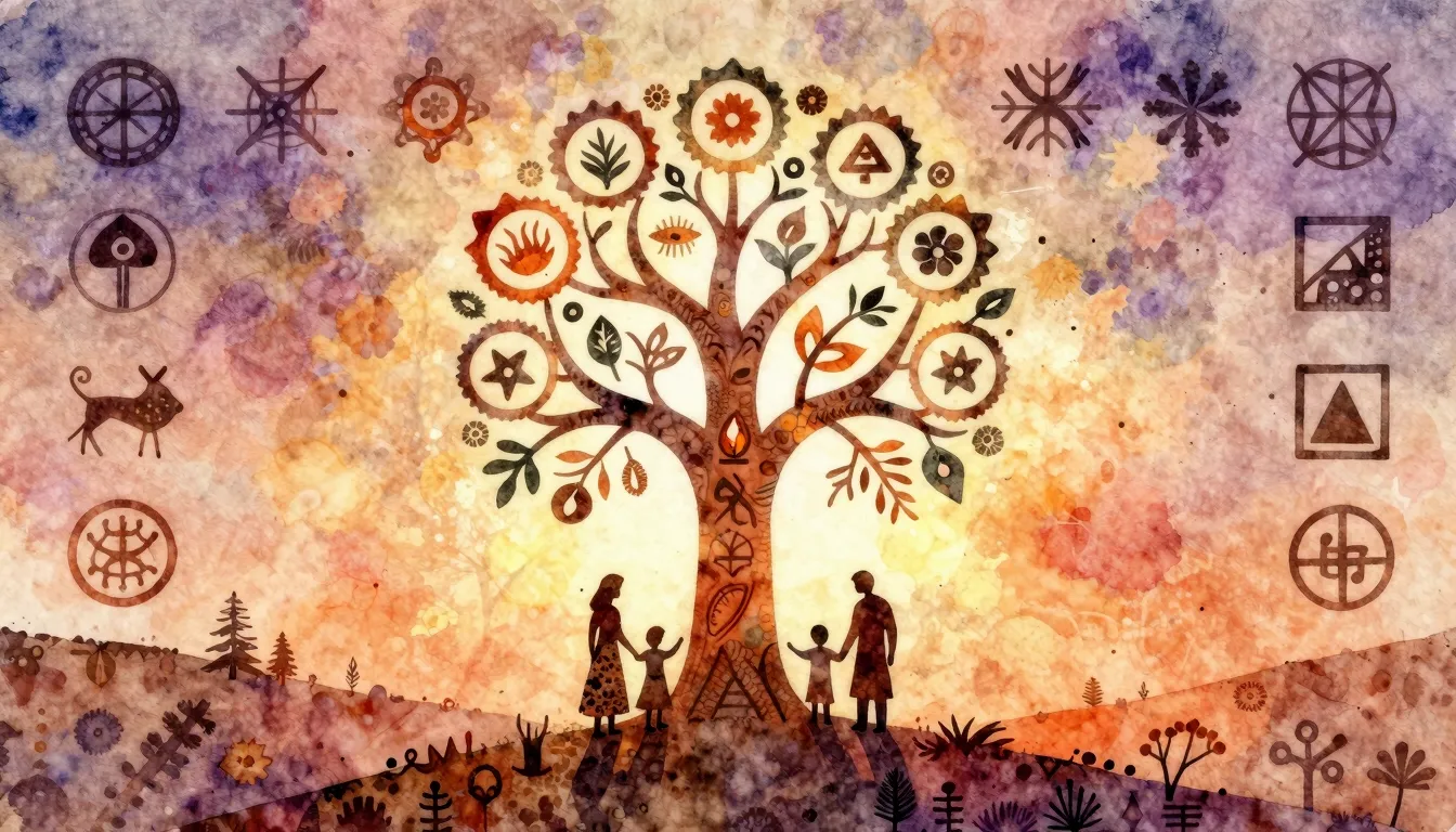 Vibrant watercolor style. Folk album cover: ancient Slavic s...