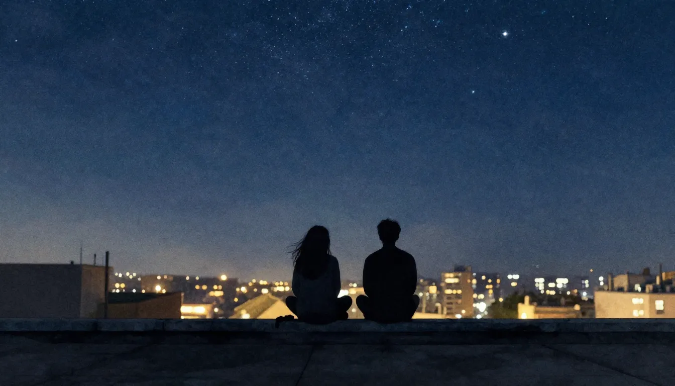 Watercolor style. A silhouette of two friends sitting on a r...