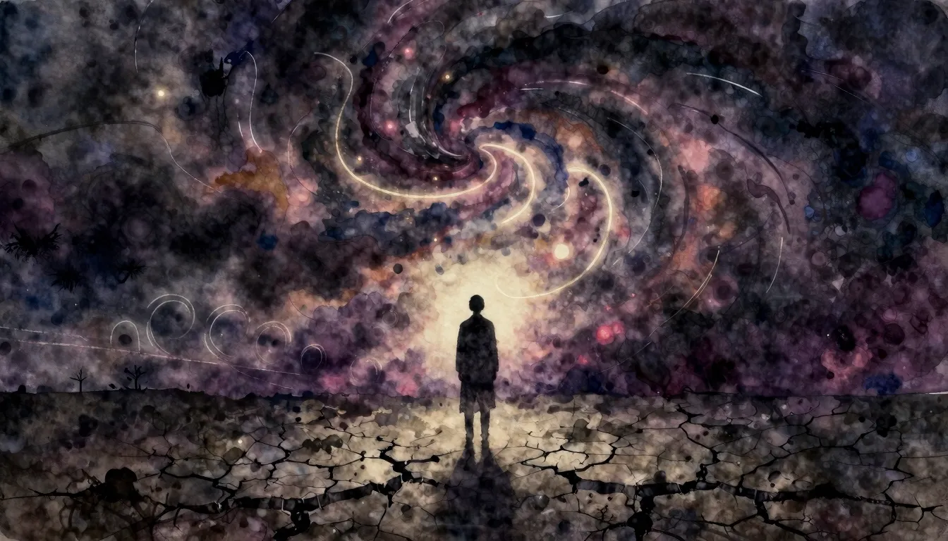 Vibrant watercolor style. Dark, melancholic album cover. A l...