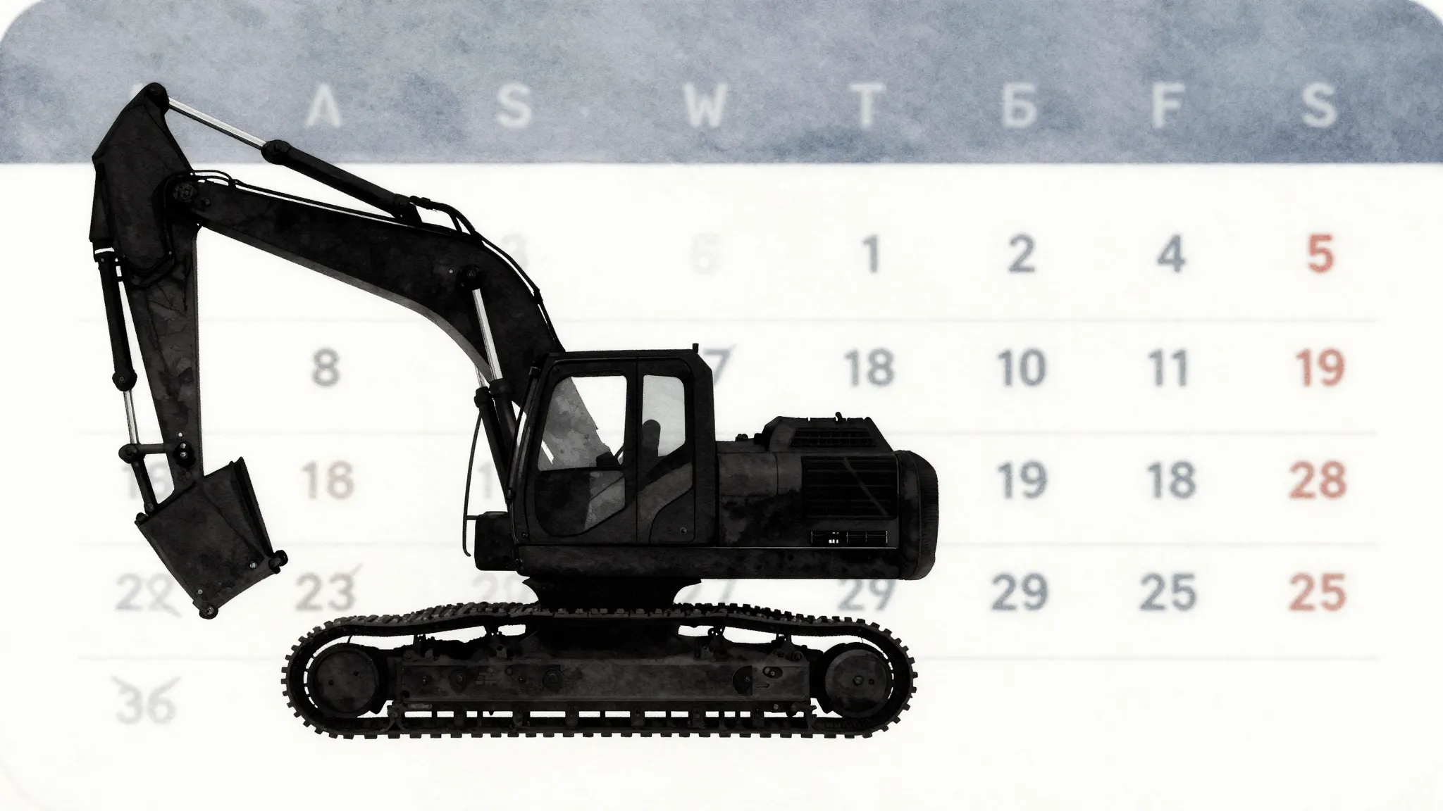 Watercolor style. A silhouette of a heavy construction excav...