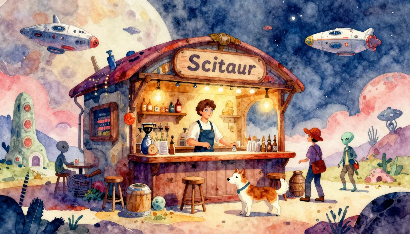 Vibrant watercolor style. Sci-fi rock ballad album cover. A ...