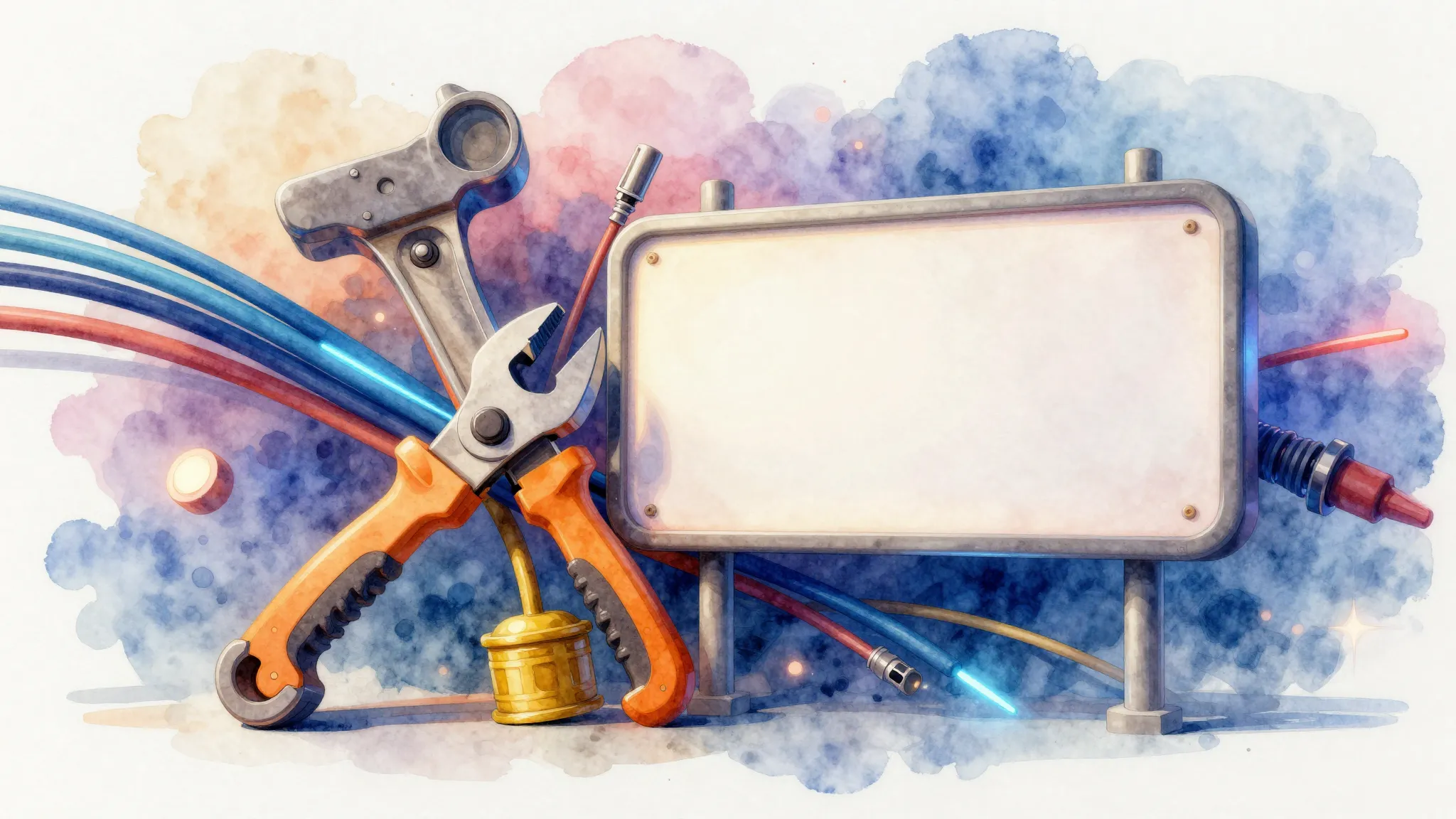 Watercolor style. Abstract composition of construction tools...