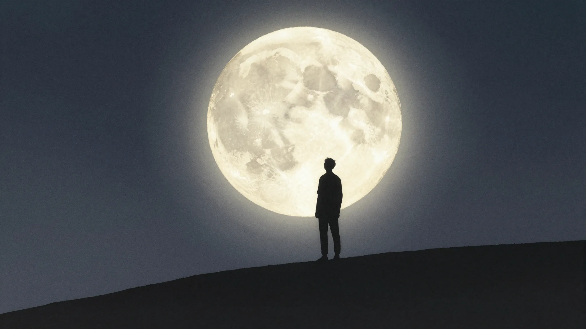 Watercolor style. A dark silhouette of a person standing on ...