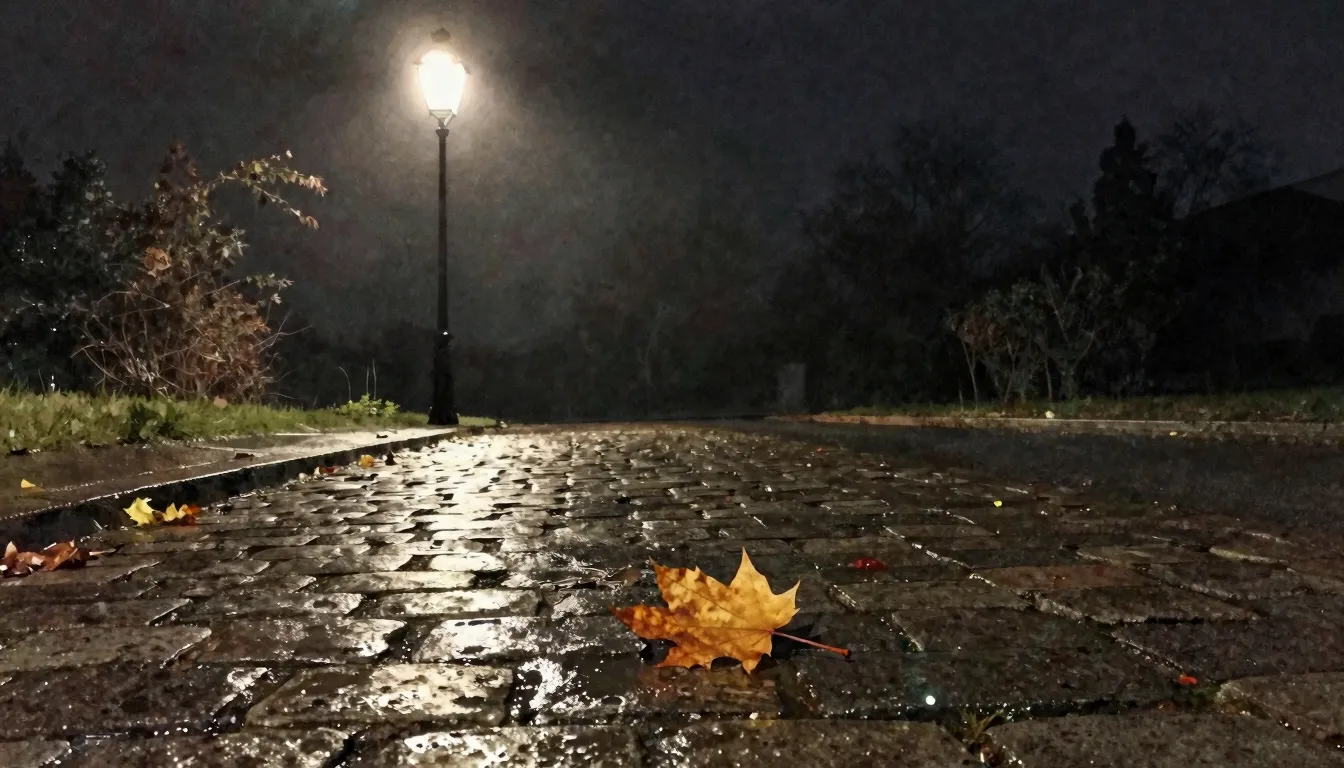 Watercolor style. A dimly lit street lamp casting a soft glo...