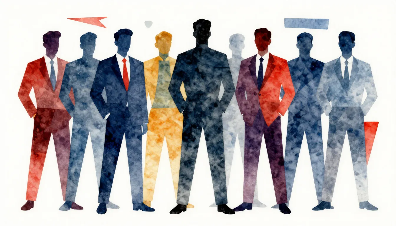 Watercolor style. Stylized silhouettes of men standing tall ...