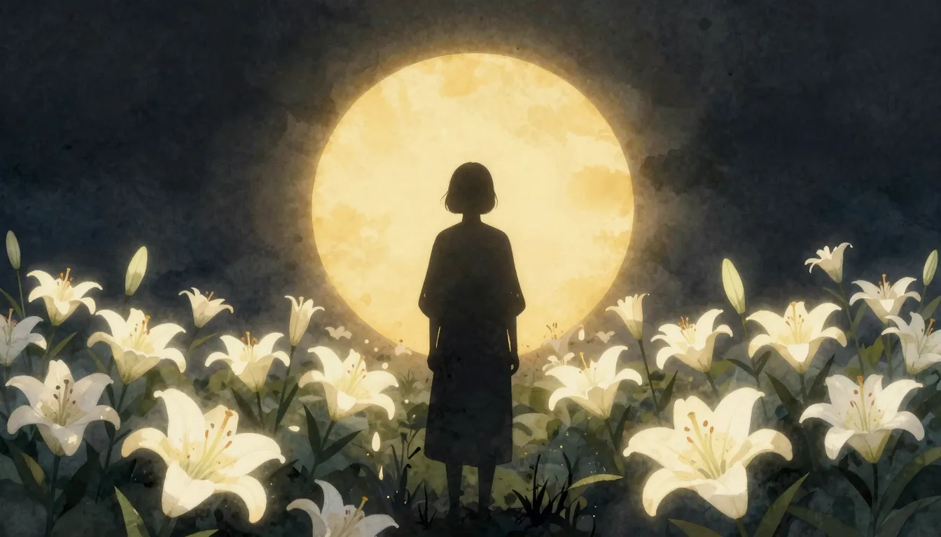 Watercolor style. A dark silhouette of a figure standing in ...