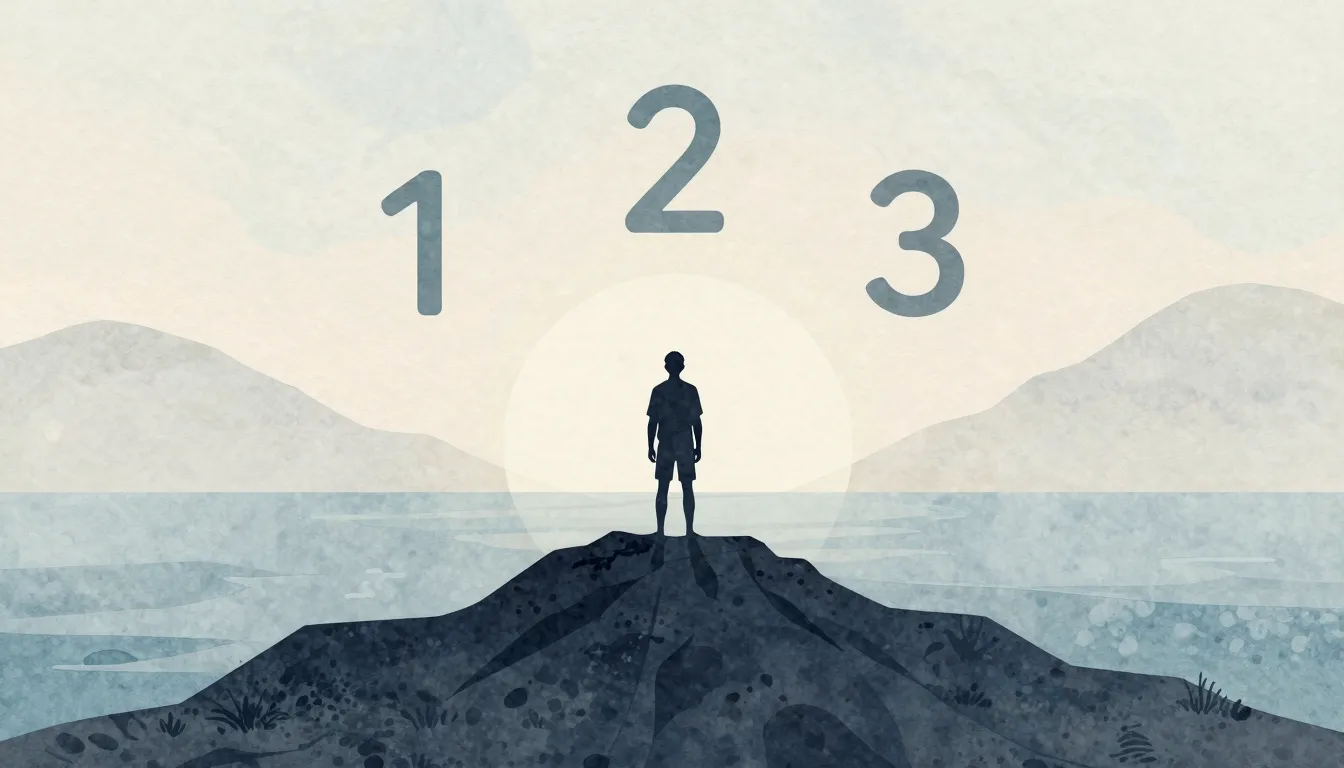 Watercolor style. Silhouette of a person standing on a mount...