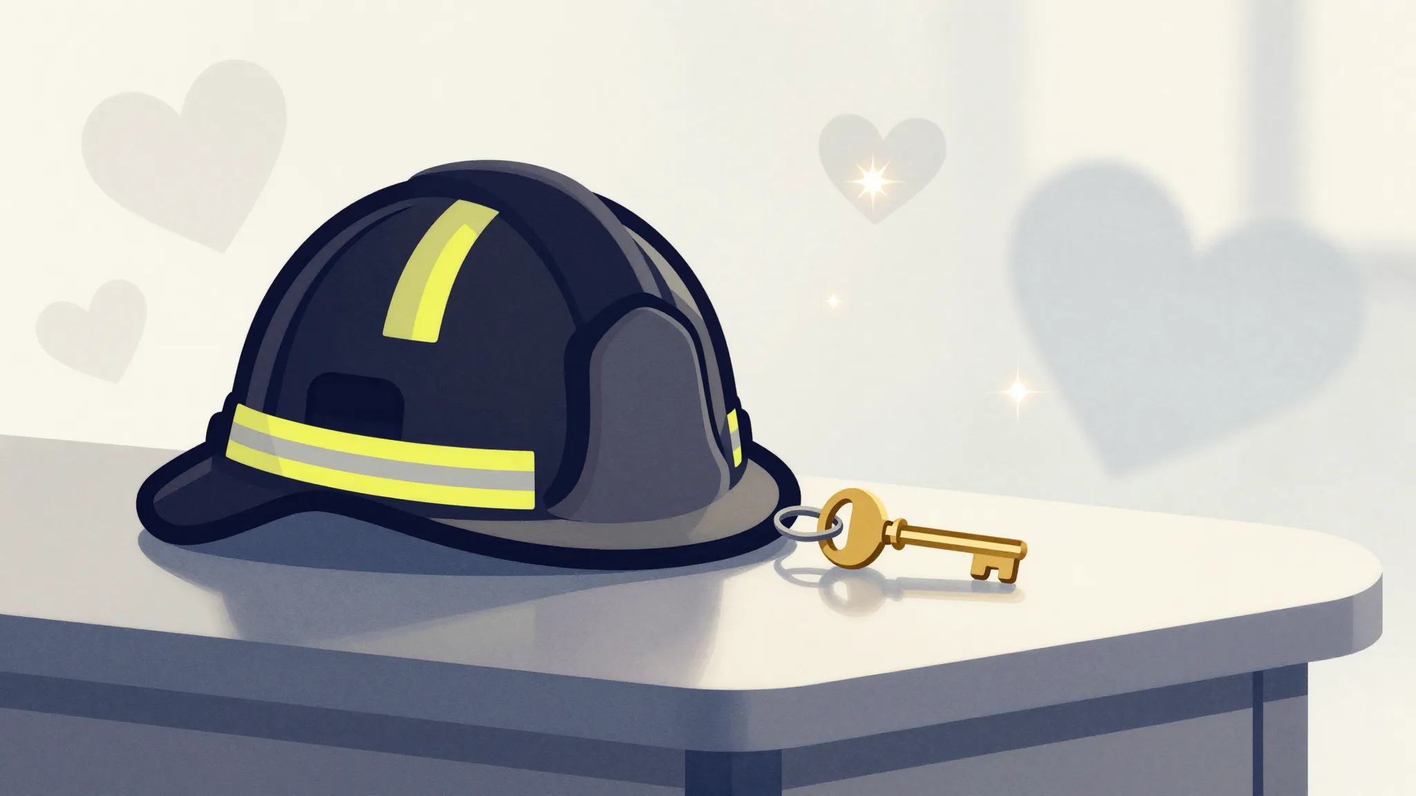 Watercolor style. A silhouette of a firefighter helmet and a...