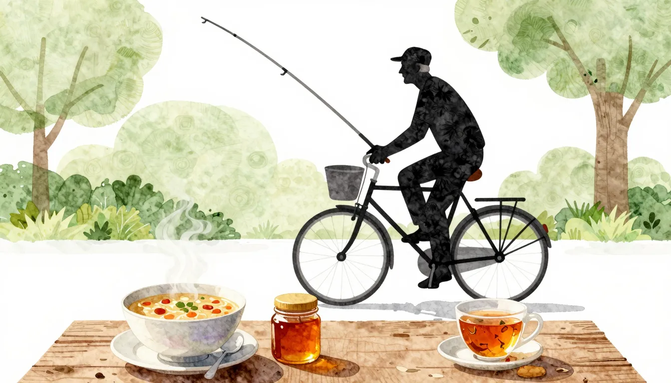 Watercolor style. A silhouette of an active elderly man ridi...