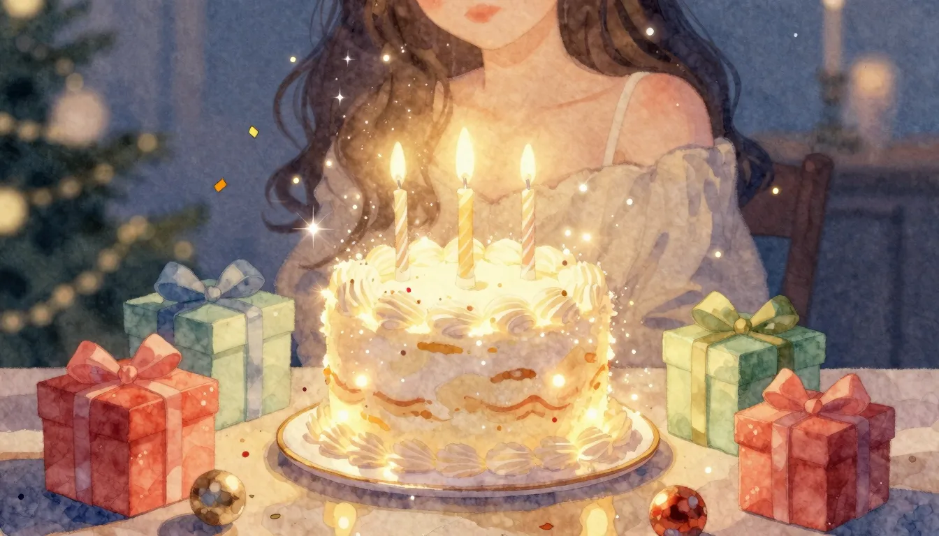 Watercolor style. A cozy festive atmosphere with a glowing b...