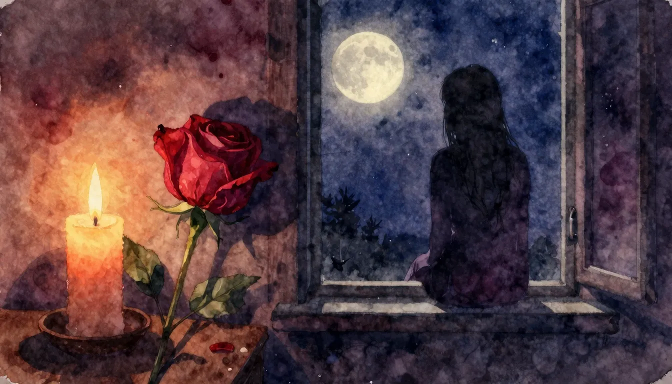 Vibrant watercolor style. Dark, melancholic cover art for a ...