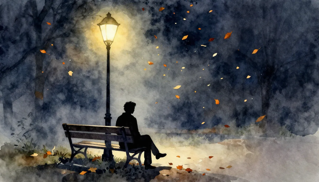 Watercolor style. A lonely silhouette of a man sitting on a ...