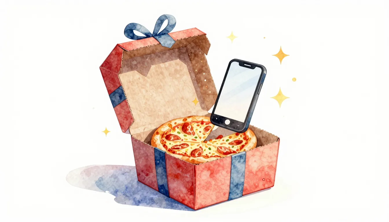 Watercolor style. A stylized silhouette of a gift box openin...