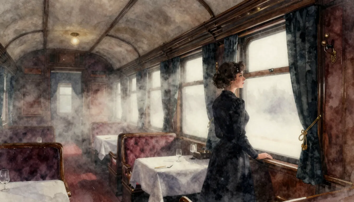Watercolor style. Interior of a vintage 1900s luxury train c...