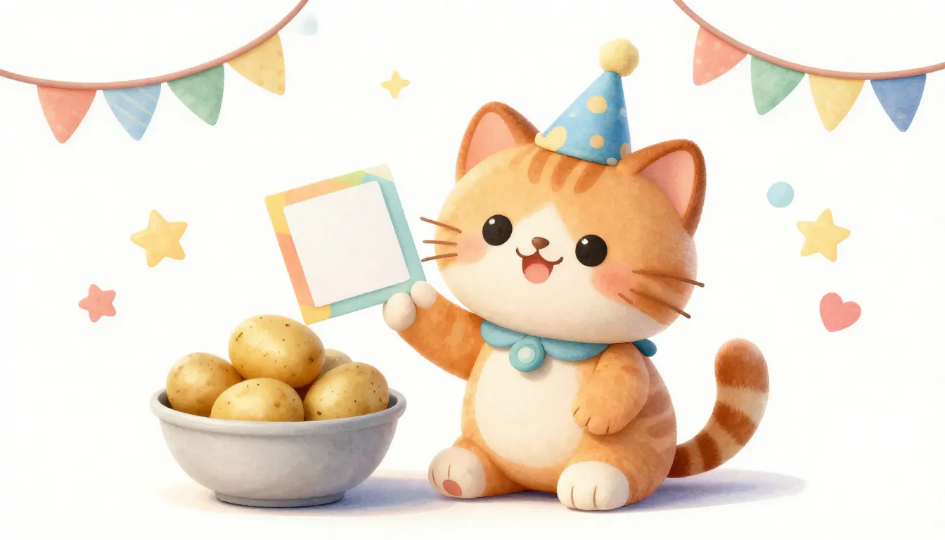 Watercolor style. A sweet kitten wearing a small party hat, ...