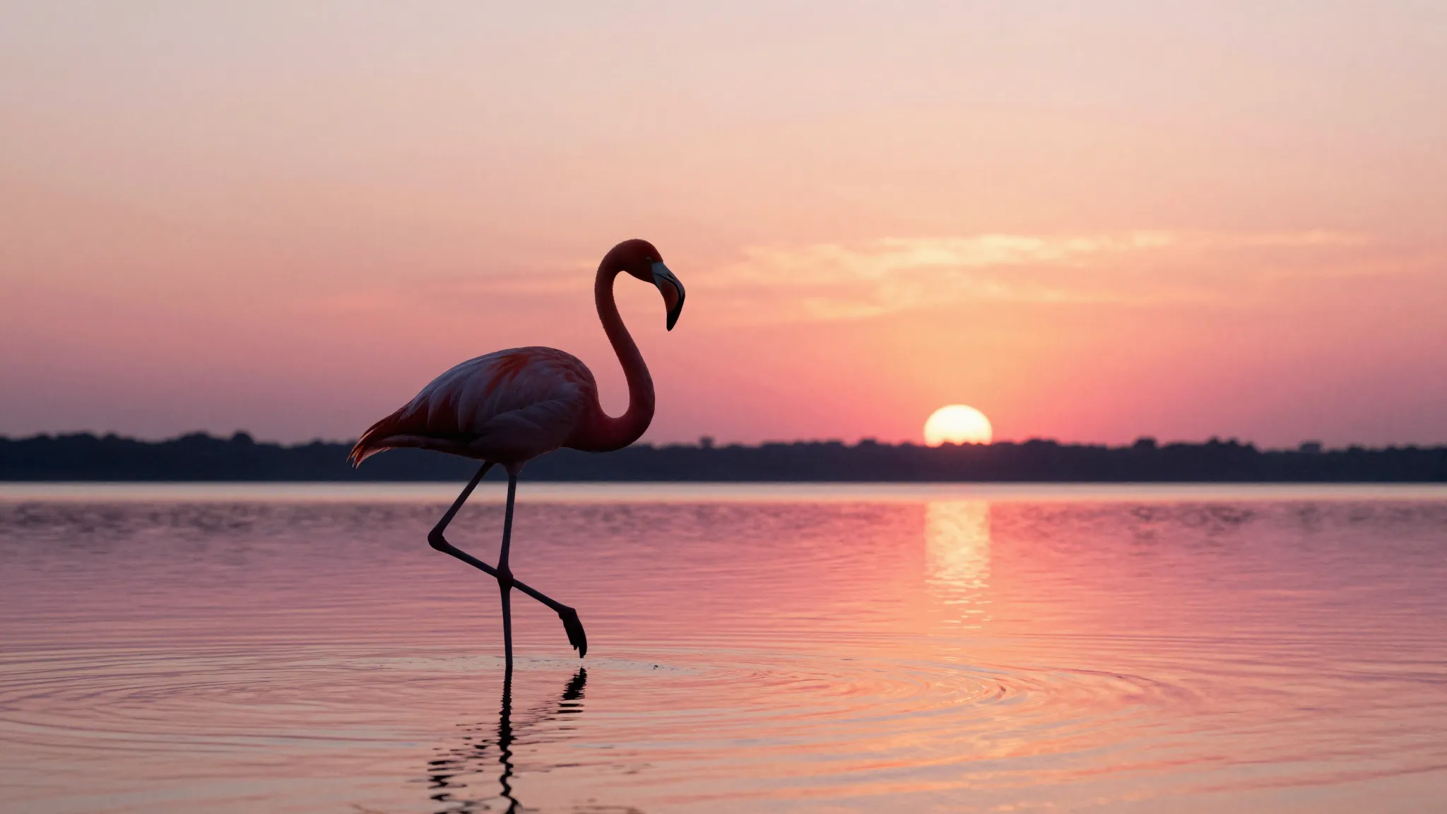 Watercolor style. A minimalist silhouette of a single flamin...