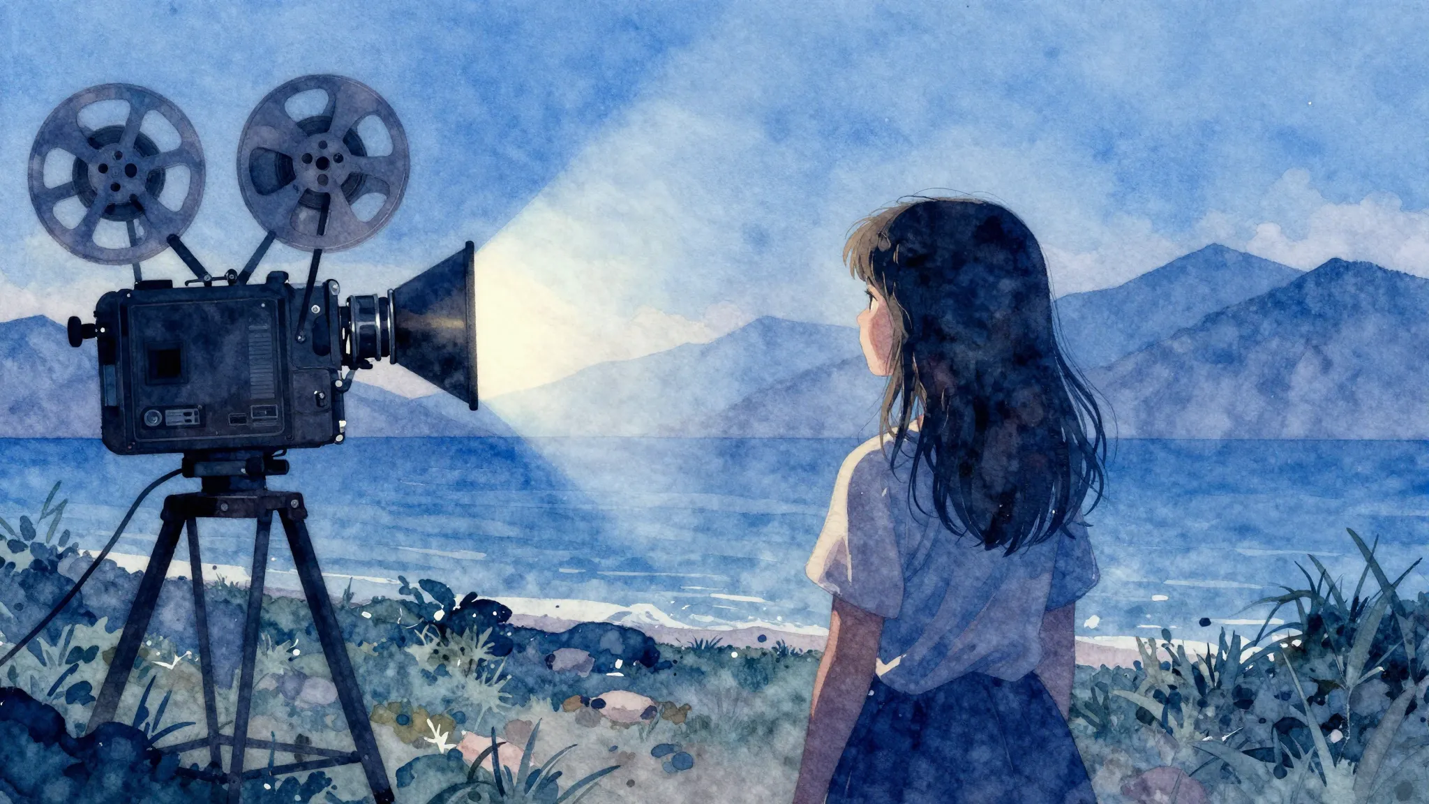 Vibrant watercolor style. Blues album cover. Silhouette of a...