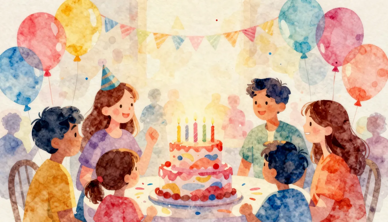 Vibrant watercolor style. A vibrant, joyful birthday celebra...
